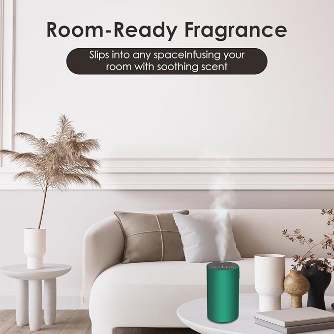 Waterless Essential Oil Diffuser, 7 Colors LED Light, Battery Powered Mini Scent Air Machine, Aromatherapy Mist Diffuser for Home Room Car Office (Green)