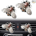 2 Pcs Shiny Bee Vent Clips, Car Diffuser Vent Clip Rhinestone Diamond Interior Decor, Crystal Bee Car Air Fresheners Vent Clips, Car Decoration, Bling Accessories, Silver