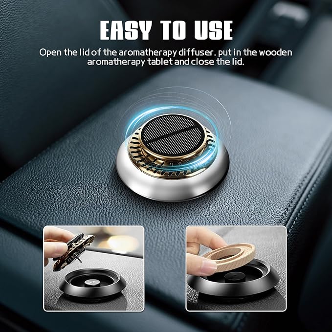Wuyaoyao Car Air Freshener, Rotating Solar Energy Car Fragrance Diffuser, Long Lasting Automotive Scents Air Freshener Diffuser, Mini Aromatherapy Air Purifier for Most Vehicles(White, Ocean)