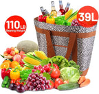 mosago Insulated Grocery Bag, Large Cow Print Reusable Cooler Bag with Zipper, Leakproof Thermal Tote for Food Delivery, Collapsible Shopping Bag for Picnic, Beach, Travel, Compatible with Delivery