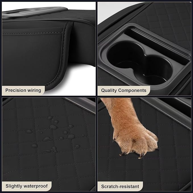 Center Console Cover Fit for Camry Faux Leather Car Armrest Cushion with Storage Bags, Cup Holder ＆ Phone Storage Multifunctional Middle Console Cover(Black)