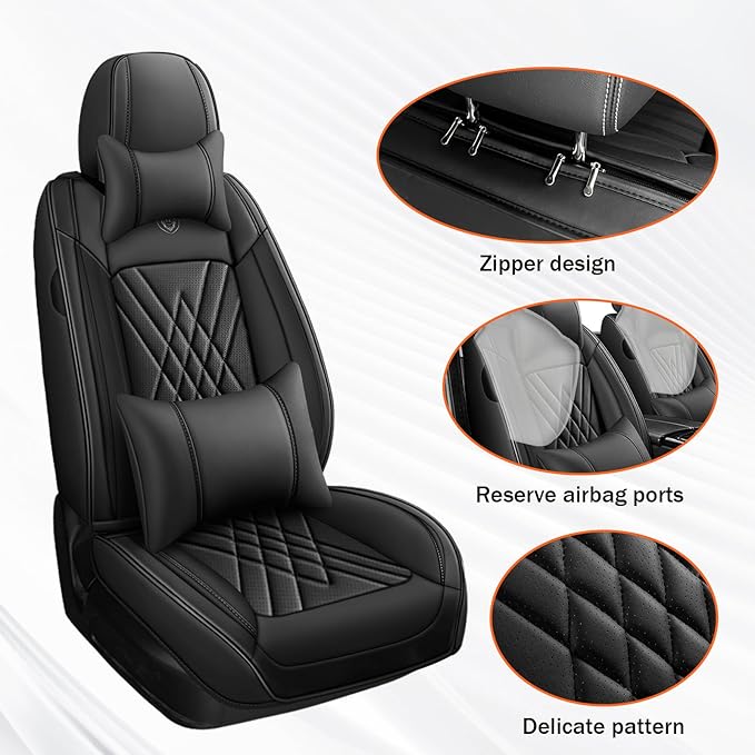 Car Seat Covers Compatible with Toyota Camry 2012-2026 Durable Waterproof Automotive Seat Covers Stretchable, Airbag Compatibility, Premium Nappa Leather(Black, 2 Pcs Front with Pillow)