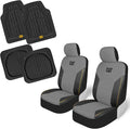 CAT PU Leather Seat Covers for Cars – (2) Front Seat Covers with (4) All-Weather Heavy-Duty Floor Mats for Trucks, Cars, & SUVs Combo Set – Car Interior Protection Liners for Car Seats and Floors