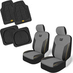 CAT PU Leather Seat Covers for Cars – (2) Front Seat Covers with (4) All-Weather Heavy-Duty Floor Mats for Trucks, Cars, & SUVs Combo Set – Car Interior Protection Liners for Car Seats and Floors