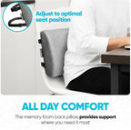 FORTEM Lumbar Support Pillow for Office Chair, Lumbar Support Pillow for Car, Back Rest for Gaming, Memory Foam Pillow, Desk Chair Cushion, Breathable & Washable Cover, Adjustable Straps