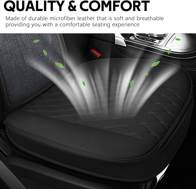 wuyaoyao Leather Car Seat Bottom Covers, Anti-Slip Front Seat Covers for Car, Auto Seat Cover Cushion Pad, Full Wrap Bottom Auto Seat Protector with Pocket Suitable for Most Vehicles (Black)