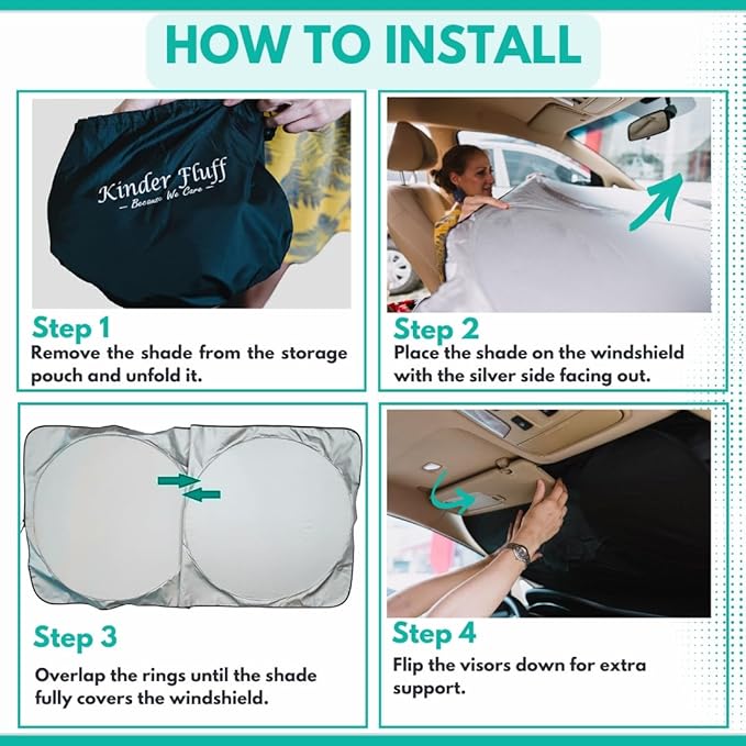 Windshield Sun Shade -Certified 99.87% UVB & 99.02% UVA Car Sun Shade. Award Winning Sunshade - Patented Technology | Compatible for Toyota Prius Hatchback (2016-2022) | Car Shades by Kinder Fluff