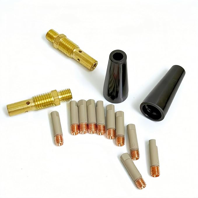 14pcs Flux Core Gasless Nozzle Welding Kit with Non-Stick Coating; Ceramic Welding Tips Replacement MIG Welder Accessories,Compatible with Lincoln,Eastwood and more (coated .035" Kit)