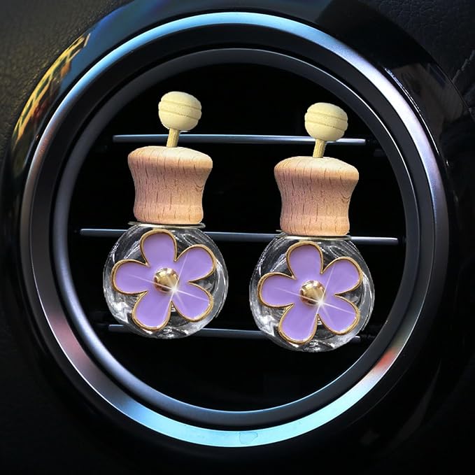 Daisy Bottle Car Air Freshener Clips, 2 Pcs Cute Daisy Car Air Vent Clip, Coquette Auto Air Conditioning Outlet Diffuser Perfume Clips, Interior Decoration (Purple, one size)