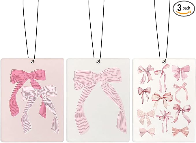 Cute Pink Bow Car Air Freshener, Coquette Pink Ribbon Girly Air Freshener Hanging 3 Pcs for Cars Closet Drawer or Books, Cute Girly Preppy Car Accessories Mirror Decor for Women