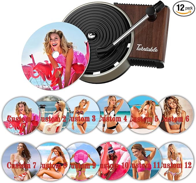 Personalized Custom Car Air Freshener, Double Sided Custom Photo, Record Player Shaped Fragrance Vent Clip, Unique and Cute Car Interior (12 Count, Changpian E)