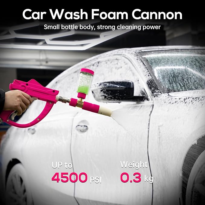 Foam Cannon for Pressure Washer with 1/4 Inch Quick Connector, Pressure Washer Foam Cannon with Rotating Nozzle，Easy to Use & Adjust, Creates Thick Foam-Pink