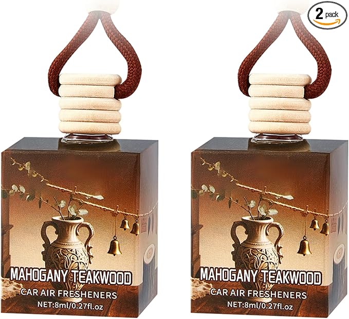 Car Air Freshener Diffuser, Car Fresheners Long Lasting, Hanging Car Scents Air Freshener, Essential Oil Diffuser, Teakwood & Mahogany Fragrance Oil, 8ml*2pcs