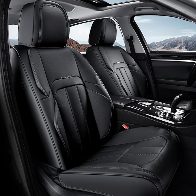 Coverado Car Seat Cover, Cover for Cars Front Seat, Premium Leather, Universal Fit Waterproof Seat Protectors, Car Seat Cushion Non-Slip for Most Cars-Black
