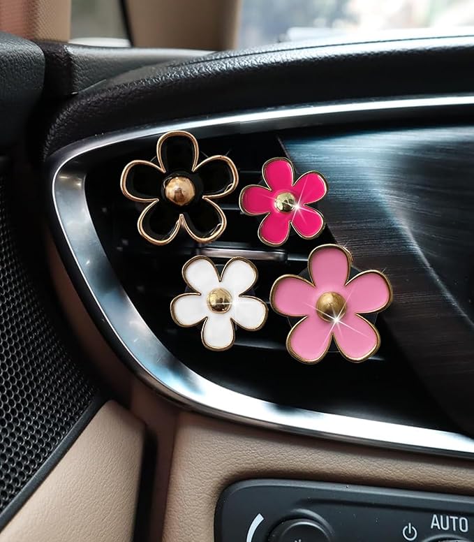 Daisy Flower Car Air Freshener Vent Clips, 8 Pcs Cute Car Accessories for Women Interior, Girly Decor Essentials, Truck Accessories, for Bathroom Office Pet Houses (Pink,White,Black,Red, 3.1cm, 2.9cm)