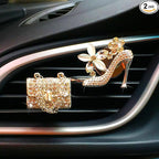 2 Pieces Crystal High Heel Shoe and Bag Air Vent Clips Rhinestone Car Air Freshener Clip Bling Car Clip Gift Decorations Charm Car Inter Air Vent Decor Accessories for Girls Women