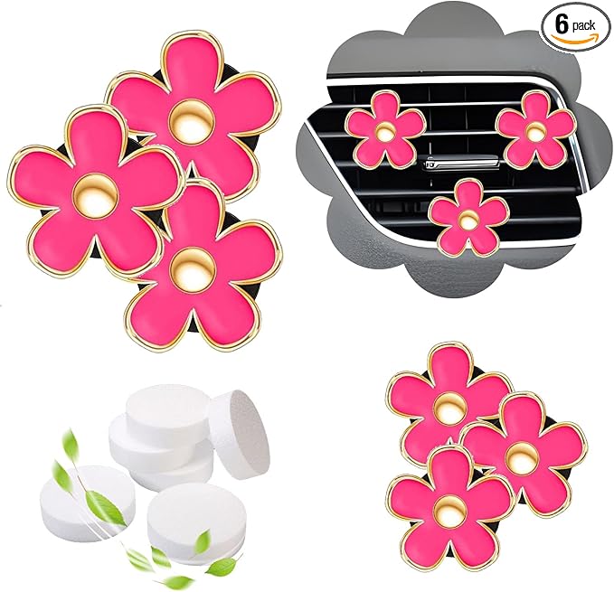 NBTEPEM 6 PCS Daisy Flower Air Vent Clip Car Decoration Accessories Air Conditioning Outlet Clip Car Air Freshener Clip Charm Car Interior Decor(3 cm, 3.3 cm, Red)