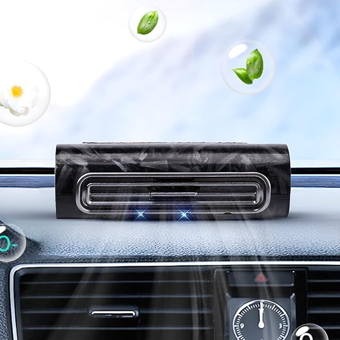 Solar-Powered Car Air Purifier with USB Charging & Ozone Odor Elimination - Portable HEPA Filter-Free Ionizer for Smoke, Pet Odors, VOCs - Compact, Silent, Best for Car Use (8819 carbon fiber)