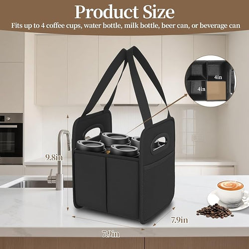 2 Pack Drink Carrier with Handle, Reusable 4 Cup Carriers for Drinks, Portable Foldable Insulated Coffee Cup Drink Holder for Delivery and Caddy