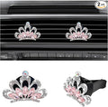 Augeny 2PCS Bling Car Air Vent Clips, Crystal Rhinestone Crown Air Freshener Outlet Diffuser Clip, Auto Air Conditioning Clip Charm for Women Girls, Interior Decor Car Accessories (Pink)