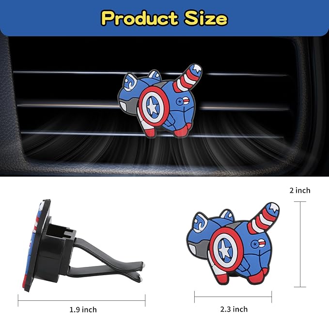 Air Vent Decoration - Cute Super Kitty Hero Decorative Vent Clip for Cars, Bedroom or Office [Captain America]