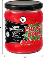 Cherry Bomb Odor Eliminating Highly Fragranced Candle - Eliminates 95% of Pet, Smoke, Food, and Other Smells Quickly - Up to 80 Hour Burn time - 12 Ounce Premium Soy Blend