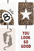Trendy Retro Leopard Car Air Freshener 4Pcs, Lucky 8 Ball Girly Cheetah Car Accessories for Women, You Look So Good Cute Cheetah Star Mirror Decor Hanging Air Freshener for Cars Closet (Vanilla)