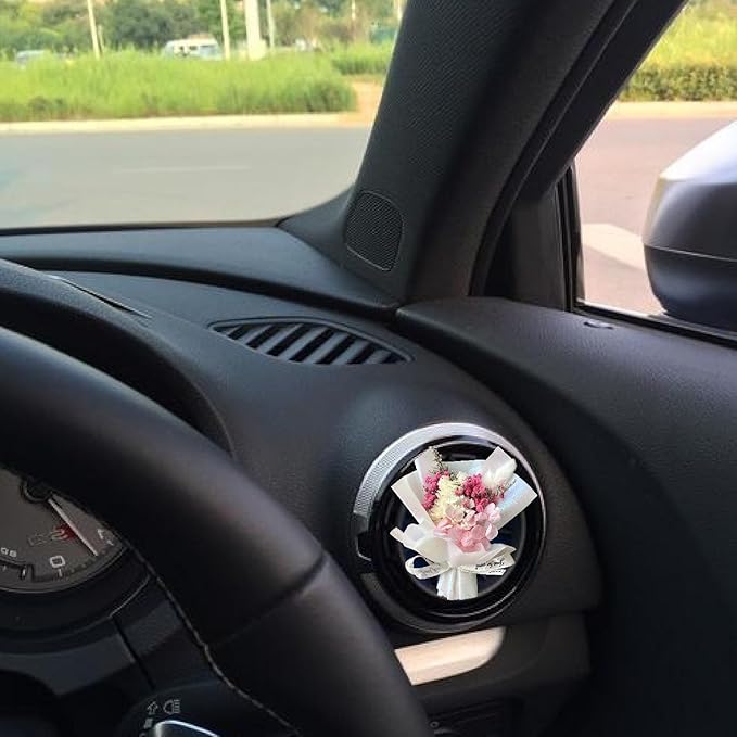 Fresh Flowers Mini Dried Flowers Bouquet for Car Air Vent Clips, Car Air Outlet Perfume Decoration, Air Fresheners Interior Accessories,Automotive Air Fresheners (white, Random fragrance)