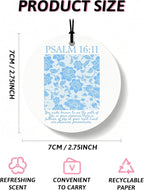 Blue Christian Round Car Air Freshener 4 Pcs, Girly Blue Bow Floral Religious Hanging Air Freshener for Cars Closet Drawer Books, Cute Preppy Christian Car Accessories Mirror Decor for Women