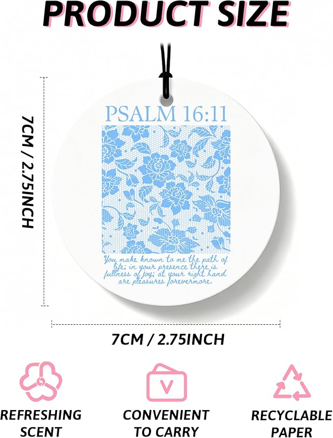 Blue Christian Round Car Air Freshener 4 Pcs, Girly Blue Bow Floral Religious Hanging Air Freshener for Cars Closet Drawer Books, Cute Preppy Christian Car Accessories Mirror Decor for Women