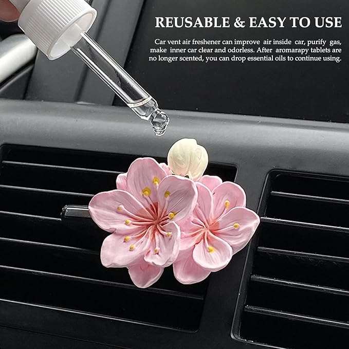 Car Air Freshener, 2pcs Flower Air Freshener Diffuser with Vent Clips, Car Diffuser Vent Clip, Gypsum Car Diffuser for Car Accessories