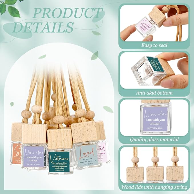 24 Pack Easter Christian Gifts Bulk Empty Hanging Car Diffuser Bottles Religious Essential Oil Air Fresheners Church Ministry Favors Faith Gifts for Women (Square)