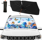 Butterfly Print Car Sunshade Umbrella Floral Windshield Sun Shade for Car Retractable Umbrella Sunshades for Front Window Butterflies Sun Shades Cover Visor Portector Block UV Rays