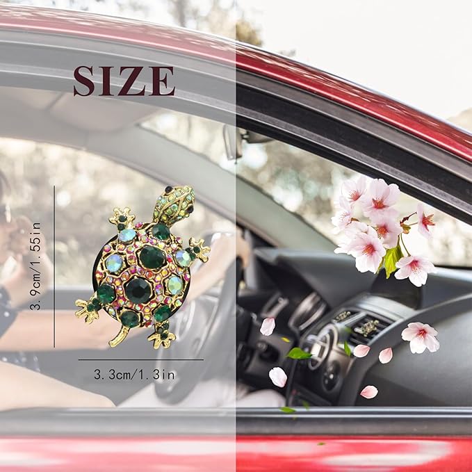 Green Sea Turtle Coastal Car Decor, 2pcs Turtle Car Air Freshener Vent Clips,Sparkling Beach Ocean Themed Dashbaord Decorations Accessories for Women,Rhinestone Refillable Diffuser