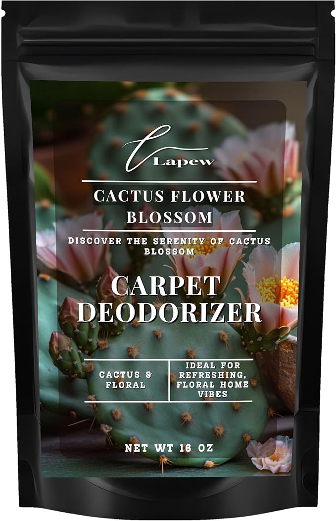 Lapew Cactus Flower Carpet Deodorizer Powder - Pet Safe Freshener for Vacuuming | Scented Odor Eliminator for Home | 16 oz