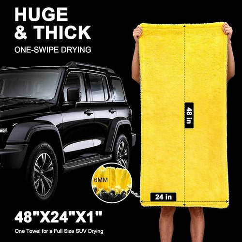 1400 GSM Car Drying Towels Car Detailing– XXL Microfiber Towels for Cars, Trucks(48" x 24"), Ultra-Absorbent, Streak-Free, Scratch-Free, No Water Spots, Double-Twist Pile & Edgeless Design