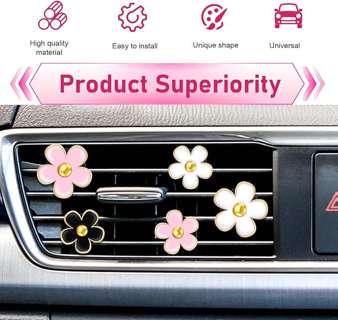 6PCS Car Air Vent Clips, Colorful Daisy Flower Auto Air Conditioning Outlet Clip, Cute Car Clip Interior Air Vent Decoration, Universal Girly Cars Interior Accessory for Women(Red Pink White)