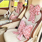LYFJMUS 4 Pack Plush Bow Car Headrest Pillow and Lumbar Support Pillow Soft Butterfly Car Neck Pillows for Driving Cars Decor (Pink Leopard)
