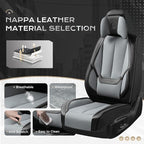 Coverado Seat Covers, Car Seat Covers Front Seats, Car Seat Cover, Car Seat Protector Waterproof, Seat Cushion Nappa Leather with Head Pillow, Carseat Cover Universal Fit for Most Cars (Black&Gray)