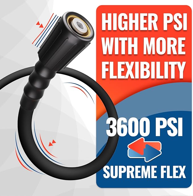 YAMATIC 3600PSI Pressure Washer Hose For Power Washer 50FT X 1/4", Kink Resistant Heavy Duty Power Washer Extension Replacement Hose With M22-14mm x 3/8" Quick Connect Kit For Gas & Electric