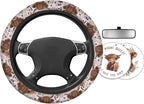 Highland Cow Print Steering Wheel Cover Car Accessories for Men Women with 2 Air Freshener, 15 Inch Anti-Slip Steering Wheel Covers Universal Fit