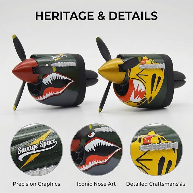 P-40 Warhawk Car Air Freshener with Spinning Propeller - Vent Clip Dashboard Decor for Men, Long Lasting Odor Eliminator & Aviation Gift (Style-B-2PCS)