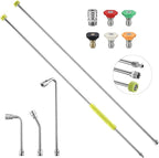 Pressure Washer Extension Wand, 120” pressure washer lance Replacement, Stainless Steel Power Washer Wand with 1/4” QC, Gutter Cleaner Attachment with 30°/90°/120° Curved Rods, 5 Nozzle Tips