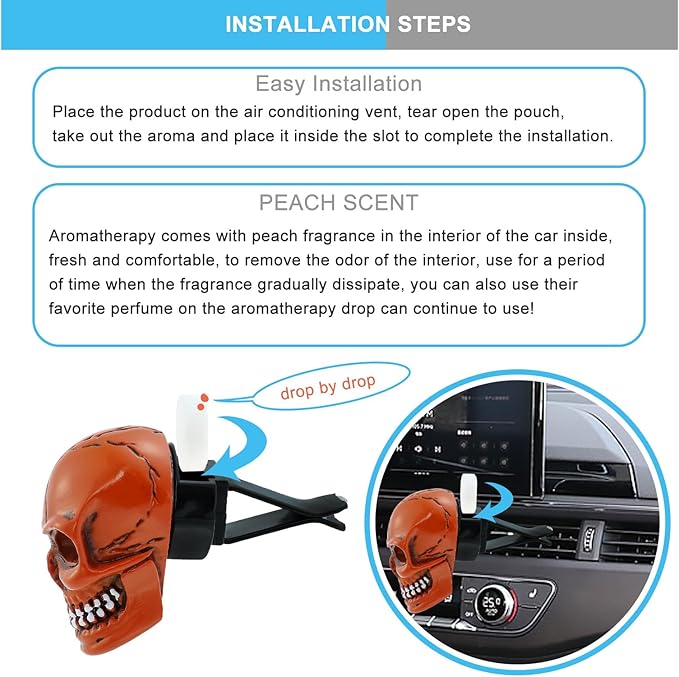 Skull Car Air Fresheners Cute Cool Funny Air Conditioning Vent Perfume Diffuser Decoration Interior Car Accessories 2 pcs