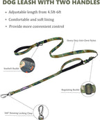 Hotsky Double Handle Dog Leash for Large Medium and Small Breed Dogs that Pull,Adjustable Nylon Heavy Duty Dog Leash with Car Seat Belt for Walking and Training,Camo,4.5-6 FT