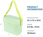 Pinnacle 8.5Qt Mini Cooler – 14 x 7.6 x 10.6In Ice Box with Smart Divider, Locking Lid, Adjustable Shoulder Strap – Insulated Picnic Basket Beach Cooler Bag – 36- Hour Ice Retention – Stylish Colors