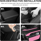 NBTEPEM Pink Center Console Cover, Sporty Leather Armrest Cover Cushion with 2 Storage Pockets, Universal Auto Middle Console Protector, Car Interior Accessories for Most SUV, Truck, Sedan Vehicles