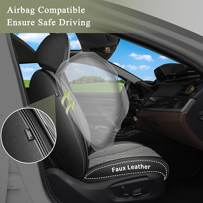 Car Seat Covers Front Pair for Subaru Legacy 1995-2024 2025 2026: Breathable Perforated Leather Seat Cover (Black&Grey)