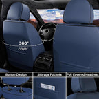 Coverado Car Seat Covers Full Set, Nappa Leather Seat Covers for Cars, Car Seat Cushion Car Seat Protector, Front and Back Seat Protectors Cushions Universal Fit for Most Cars Vehicles(Blue&Black)