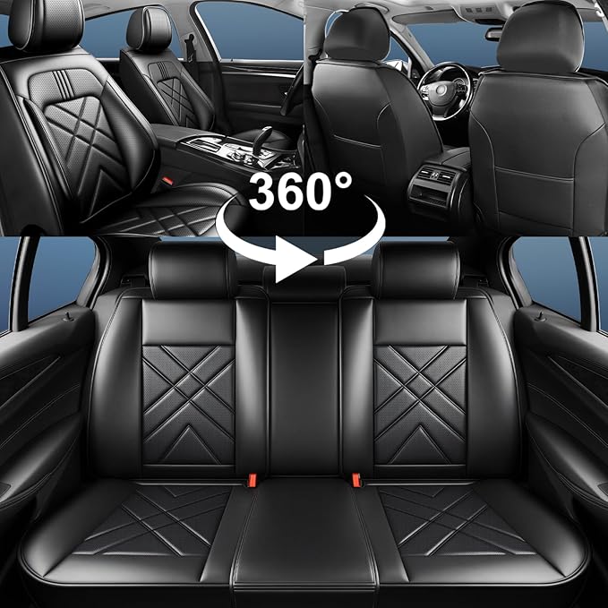 Car Seat Covers Fit for Mazda 3 2007-2026, Premium Leather, Full Coverage Leather Waterproof Breathable Seat Covers, Automotive Seat Protectors, Airbag Compatible(Full Set Seats, Black Gray)